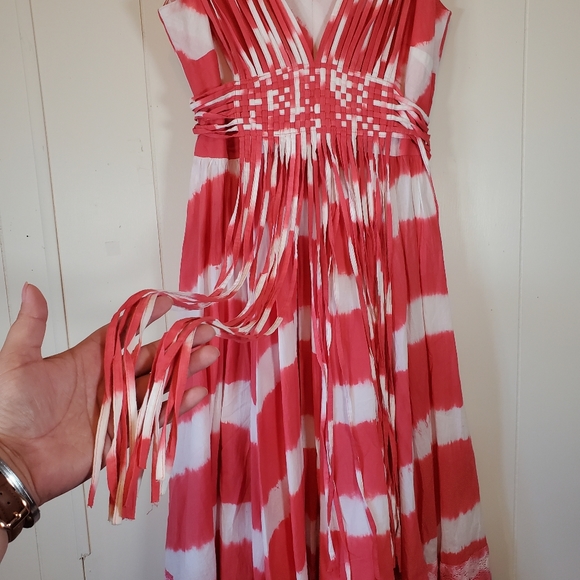 Sundance Island Rhythms Red Orange Tie Dye Fringe Midi Dress NWT Size 4 - Picture 8 of 12